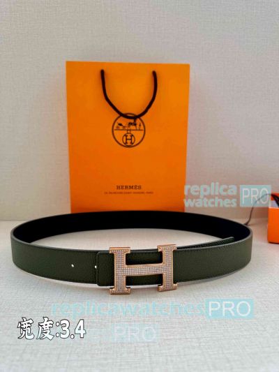 Luxury Hermes Belt Men Replica Reversible Leather Strap Diamond Buckle 34mm